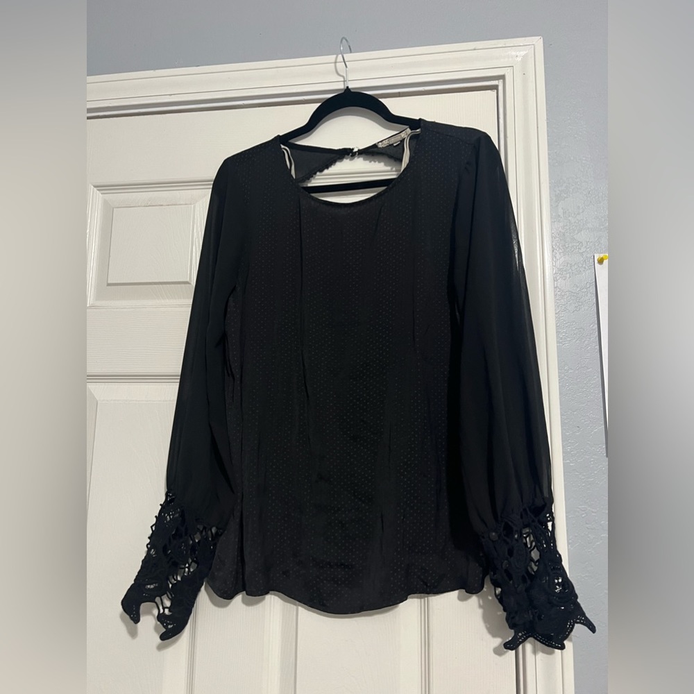 Black long sleeve shirt with lace and open back - size large